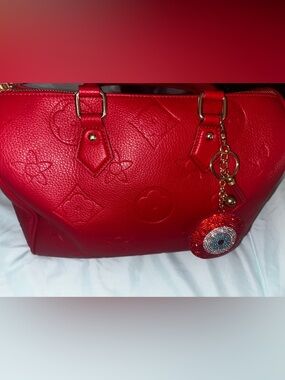 Red Embossed LV faux Leather Tote Bag with Gold Hardware